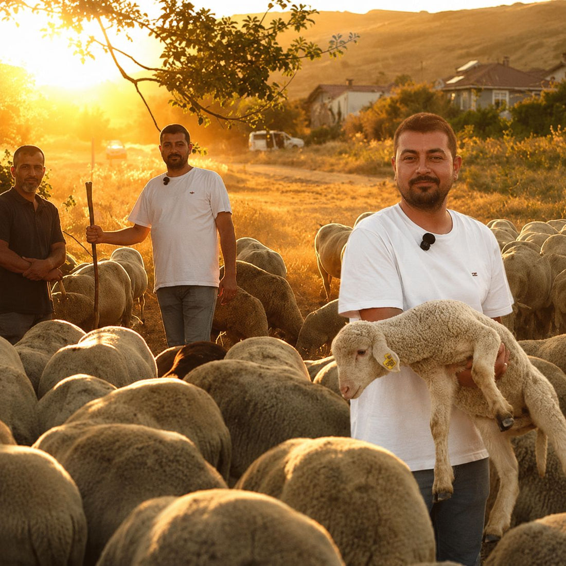 Die eigene Merinoschaf-Herde von Schafgut Home bei Sonnenuntergang