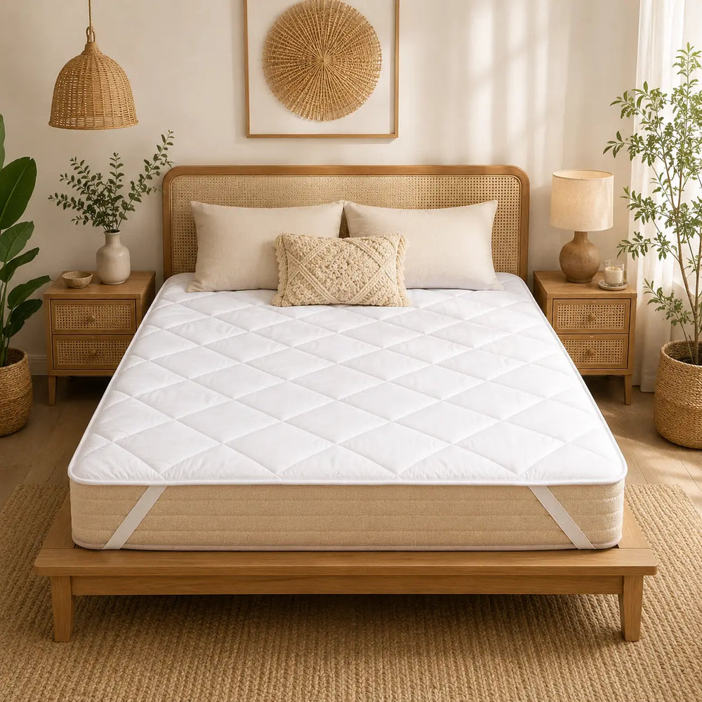 Merino Matratzenschoner auf dem Bett